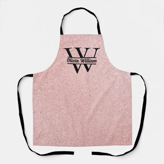 Roos gouden glitter monogram | Girly Modern Sparkl Schort (Voorkant)