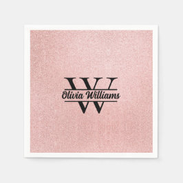 Roos gouden glitter monogram | Girly Modern Sparkl Servet