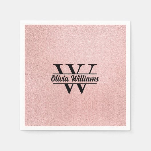 Roos gouden glitter monogram | Girly Modern Sparkl Servet (Voorkant)
