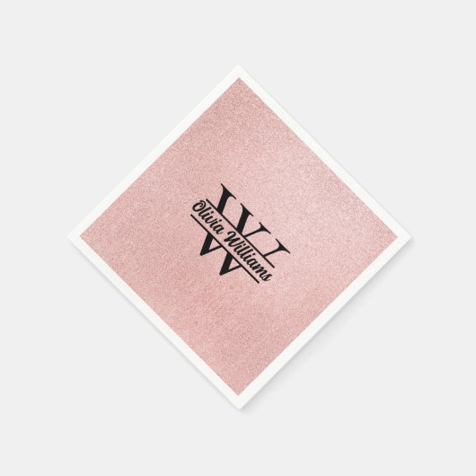 Roos gouden glitter monogram | Girly Modern Sparkl Servet (Hoek)