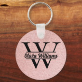 Roos gouden glitter monogram | Girly Modern Sparkl Sleutelhanger (Achterkant)