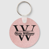 Roos gouden glitter monogram | Girly Modern Sparkl Sleutelhanger (Achterkant)