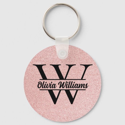 Roos gouden glitter monogram | Girly Modern Sparkl Sleutelhanger (Achterkant)