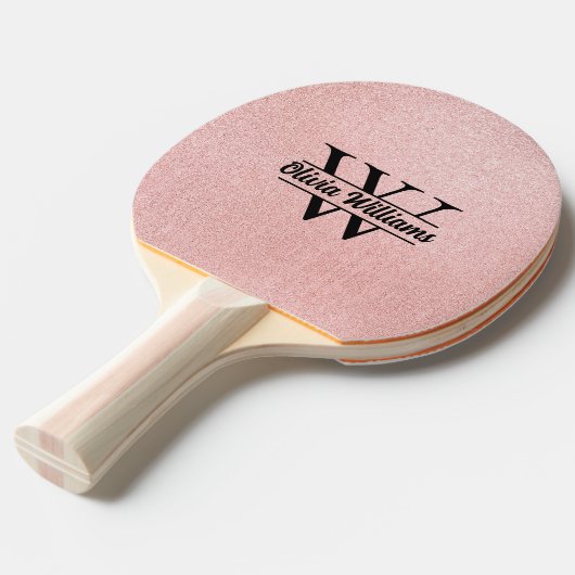 Roos gouden glitter monogram | Girly Modern Sparkl Tafeltennisbatje (Voorkant Gekanteld)