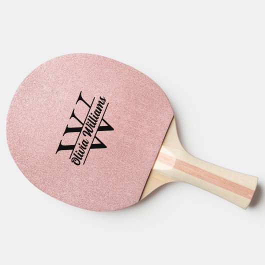 Roos gouden glitter monogram | Girly Modern Sparkl Tafeltennisbatje (Zijkant)