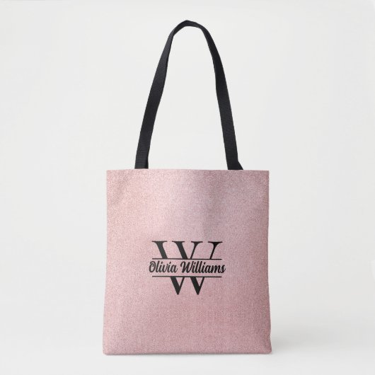 Roos gouden glitter monogram | Girly Modern Sparkl Tote Bag (Voorkant)