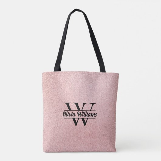 Roos gouden glitter monogram | Girly Modern Sparkl Tote Bag (Achterkant)