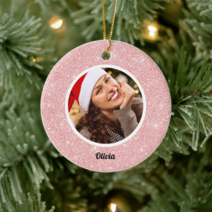 Roos gouden glitter monogram   Girly Moderne FOTO Keramisch Ornament