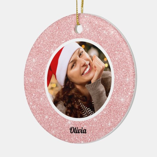 Roos gouden glitter monogram | Girly Moderne FOTO Keramisch Ornament (Links)