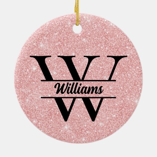 Roos gouden glitter monogram | Girly Moderne FOTO Keramisch Ornament (Achterkant)