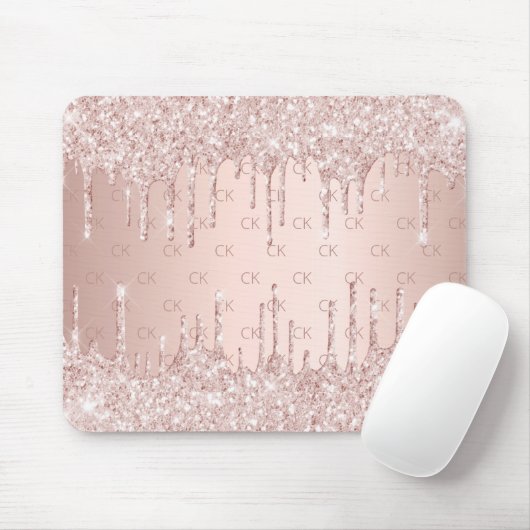 Roos gouden glitter monogram initialen roze muismat (Met muis)