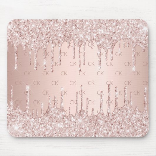 Roos gouden glitter monogram initialen roze muismat (Voorkant)