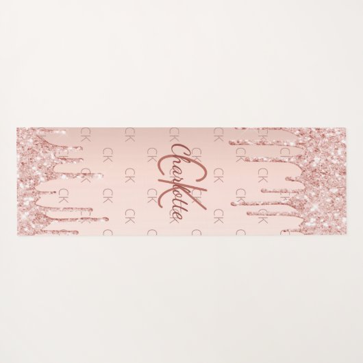 Roos gouden glitter monogram initialen roze yogamat (Achterkant (horizontaal))