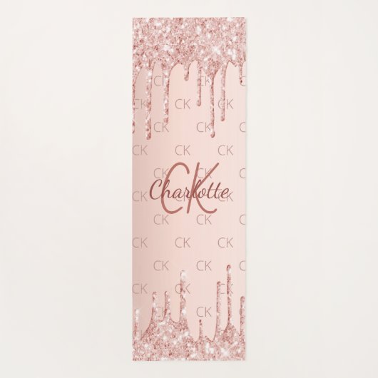 Roos gouden glitter monogram initialen roze yogamat (Achterkant)
