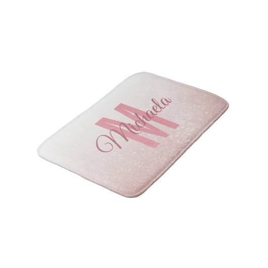Roos Gouden Glitter Monogram Modern Elegant Girly Badmat (Gekanteld)