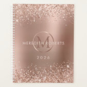 Roos Gouden Glitter Monogram Naam 2026 Planner (Voorkant)
