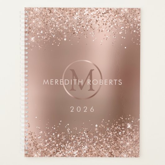 Roos Gouden Glitter Monogram Naam 2026 Planner (Voorkant)