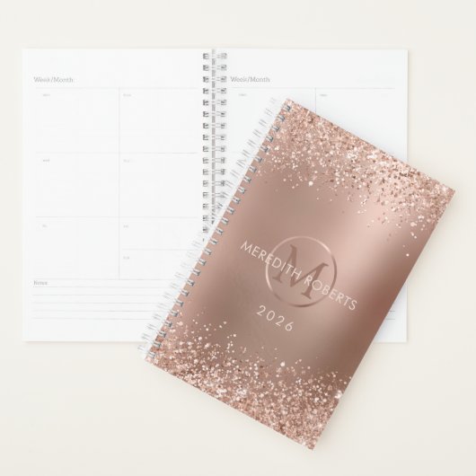 Roos Gouden Glitter Monogram Naam 2026 Planner (Display)