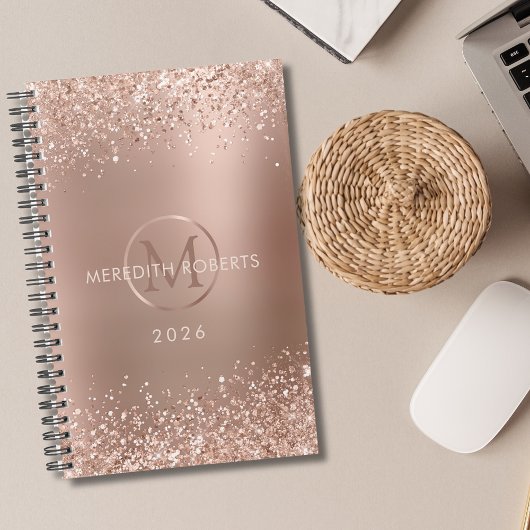 Roos Gouden Glitter Monogram Naam 2026 Planner