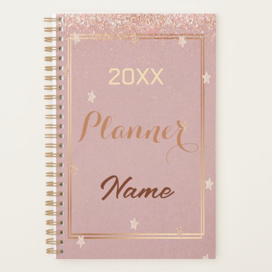 Roos gouden glitter monogram naam 20XX planner (Voorkant)