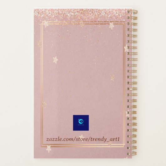 Roos gouden glitter monogram naam 20XX planner (Achterkant)