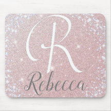 Roos Gouden Glitter Monogram Naam Muismat