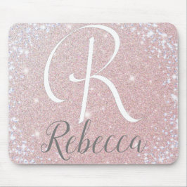 Roos Gouden Glitter Monogram Naam Muismat