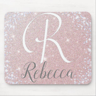 Roos Gouden Glitter Monogram Naam Muismat
