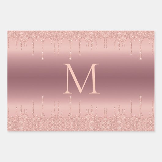 Roos Gouden Glitter Monogram Verpakking Papiervell Inpakpapier Vel (Voorkant)