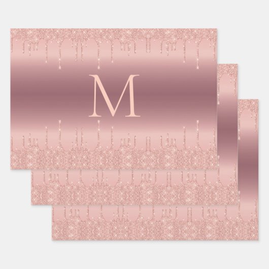 Roos Gouden Glitter Monogram Verpakking Papiervell Inpakpapier Vel (Set)