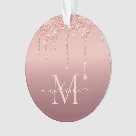 Roos Gouden Glitter Naam Letter Kerst Ornament (voorkant)