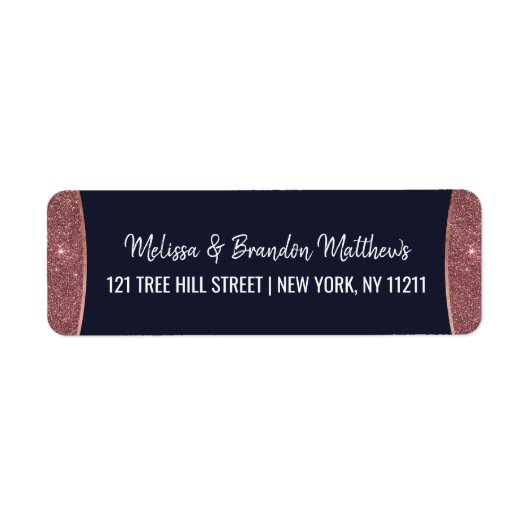 Roos Gouden Glitter Navy Blauw Cirkeladres Etiket (Voorkant)