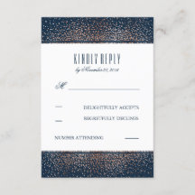 Roos Gouden Glitter  Navy Bruiloft RSVP Kaarten