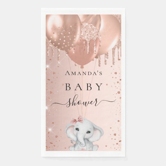 Roos gouden glitter olifant ballonnen Baby shower Servet (Voorkant)