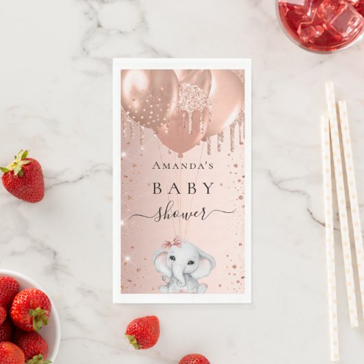 Roos gouden glitter olifant ballonnen Baby shower Servet (Insitu)