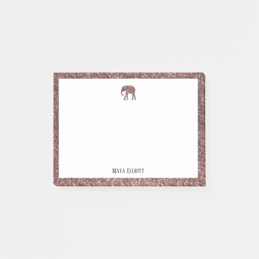 Roos Gouden Glitter Olifant & Rand met Wit Post-it® Notes (Voorkant)