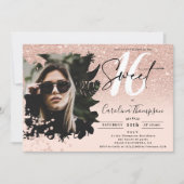 Roos gouden glitter ombre bloemenroze foto Sweet 1 Kaart (Voorkant)