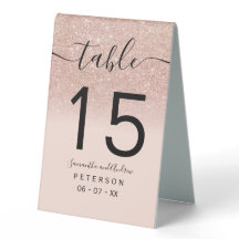 Roos gouden glitter ombre blush roze bruiloft tafe