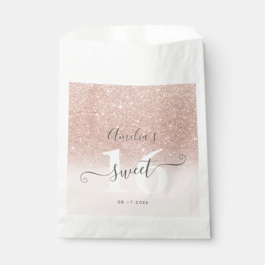 Roos gouden glitter ombre blush roze script Sweet Bedankzakje (Voorkant)