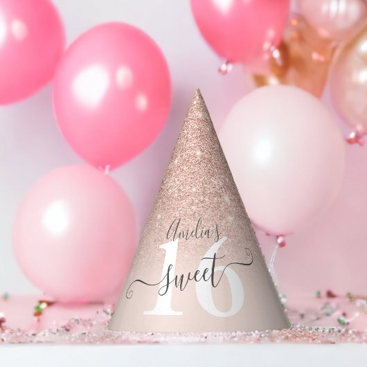 Roos gouden glitter ombre blush roze script Sweet Feesthoedjes