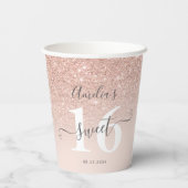 Roos gouden glitter ombre blush roze script Sweet  Papieren Bekers (Achterkant)