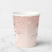 Roos gouden glitter ombre blush roze script Sweet  Papieren Bekers (Rechts)