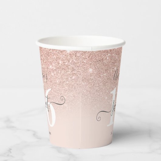 Roos gouden glitter ombre blush roze script Sweet  Papieren Bekers (Rechts)