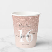 Roos gouden glitter ombre blush roze script Sweet  Papieren Bekers (Voorkant)