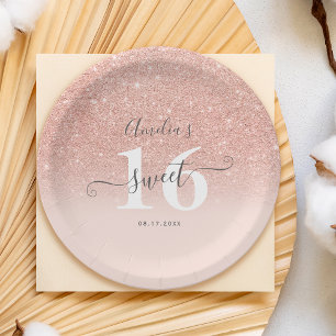 Roos gouden glitter ombre blush roze script Sweet  Papieren Bordje