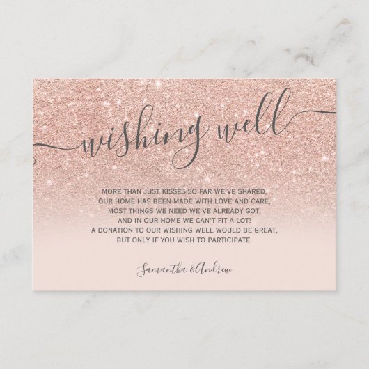 Roos gouden glitter ombre blush script wensend goe informatiekaartje (Voorkant)