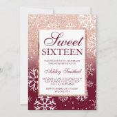 Roos gouden glitter ombre bordeauxsneeuw Sweet 16 Kaart (Voorkant)