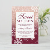 Roos gouden glitter ombre bordeauxsneeuw Sweet 16 Kaart (Staand voorkant)