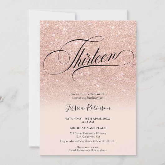 Roos gouden glitter ombre chique script roze Derti Kaart (Voorkant)