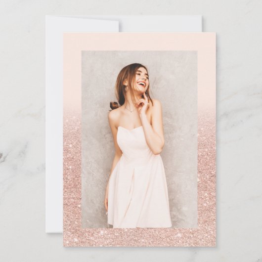 Roos gouden glitter ombre chique script roze Derti Kaart (Achterkant)